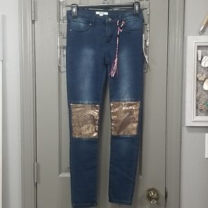 🚨NWT🚨DKNY JEGGINGS Gold Sequin Knee